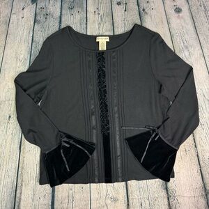 apostrophe 90s Y2K Whimsigoth Velvet Black Bell Sleeve Victorian Inspired Top PL